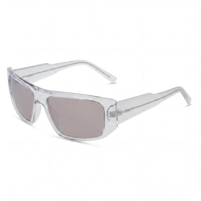 DKNY Dk555s Gafas de sol para mujer, montura de plástico transparente, lentes flash ahumadas y polarizadas con protección UV de 57 mm