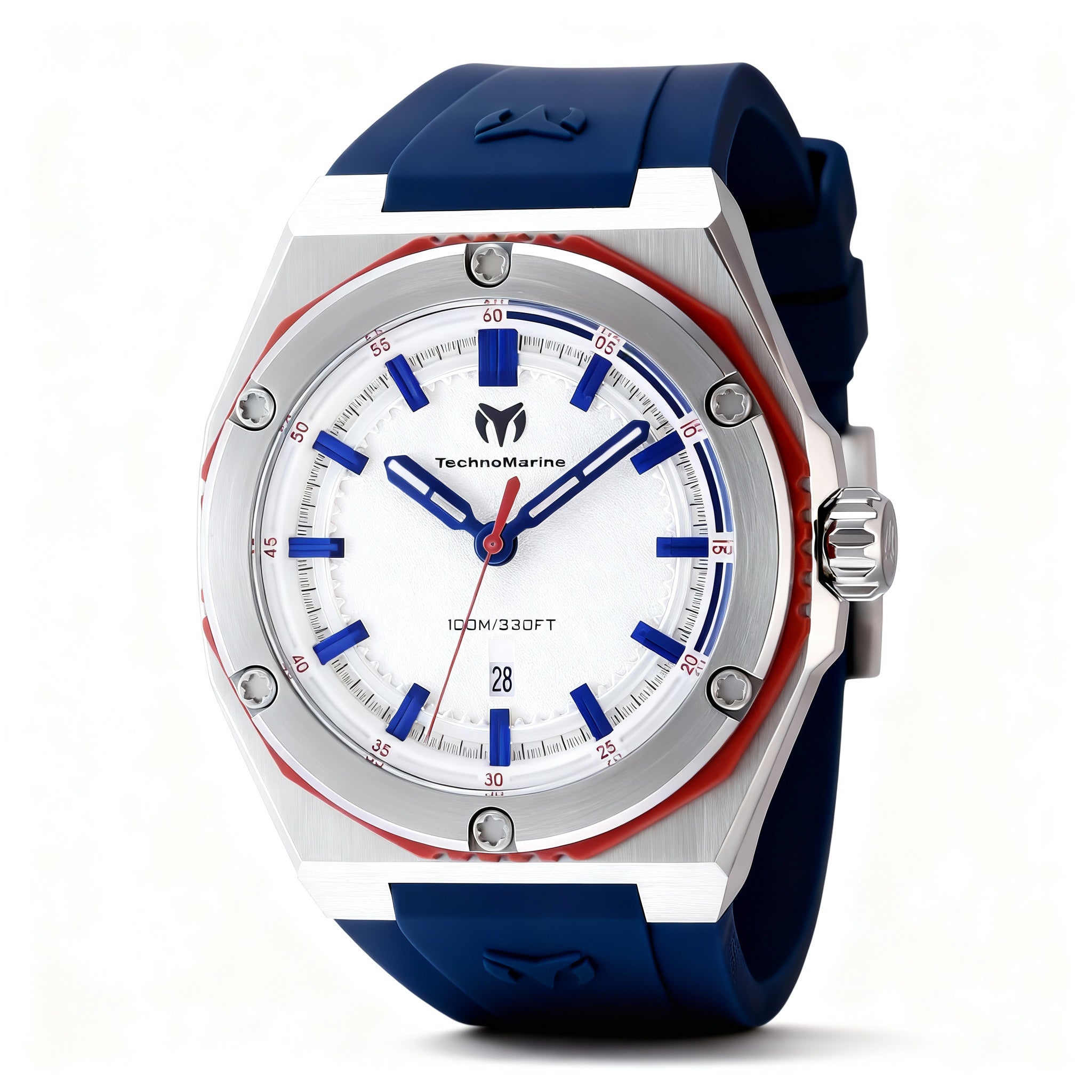 TechnoMarine CORAL - Legacy TM-416091 Unisex Silver Dial Silicone Strap Quartz Movement 10 ATM Water Resistant 45mm Watch