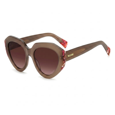Gafas de sol clásicas M Missoni para mujer, montura de acetato beige, rosa y marrón, lentes rosas de doble tono, 53 mm, protección UV