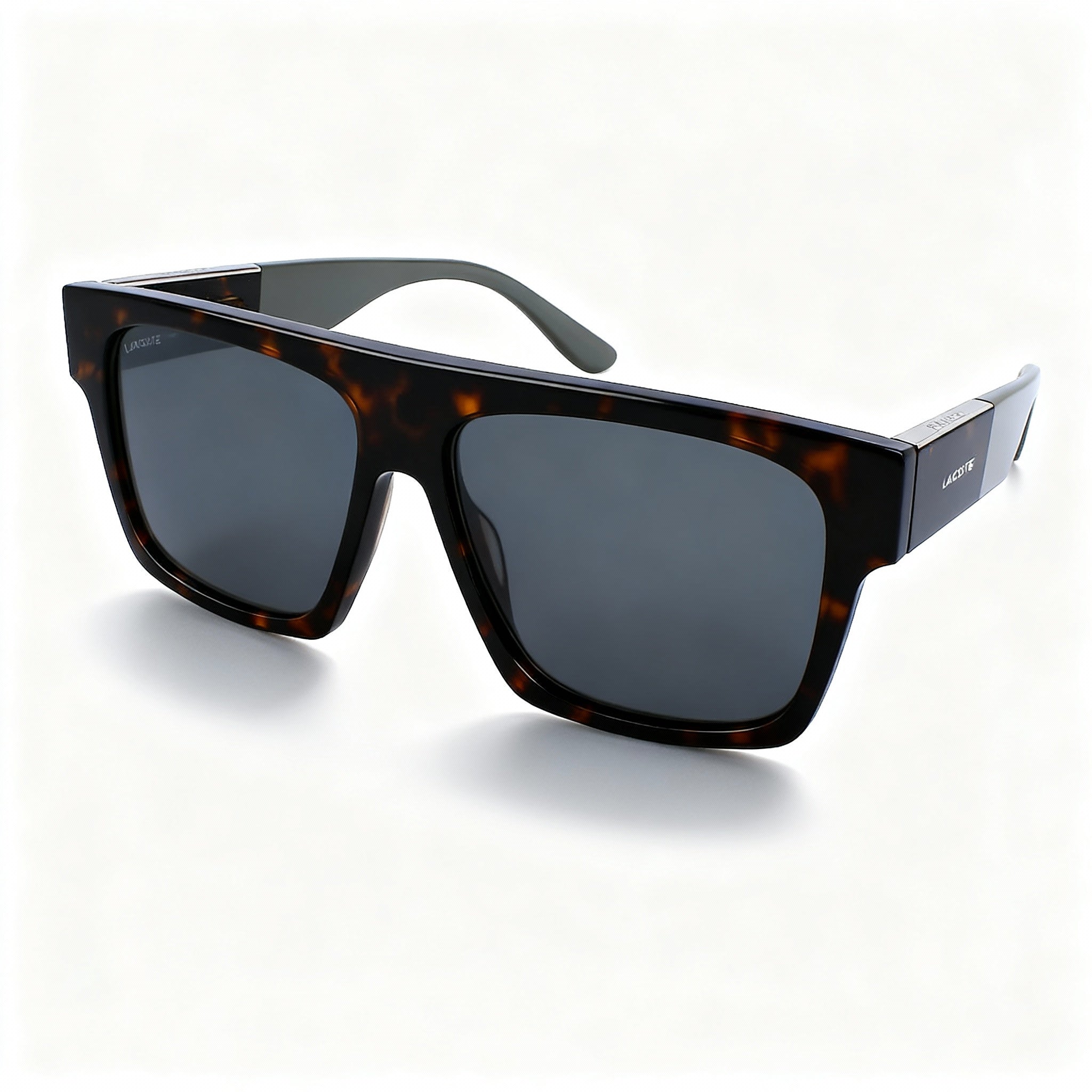 Lacoste Adjustable Men’s Black Plastic Rectangular Eyewear with Solid Grey Lenses 57-14-145, Photo 1