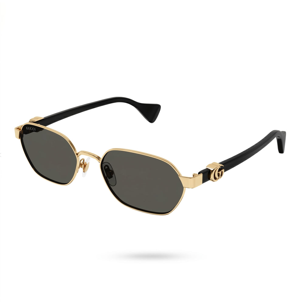 Gafas de sol Gucci GG1593S Contemporary para mujer, de acetato negro dorado, sin polarizar, color gris oscuro, 56 mm