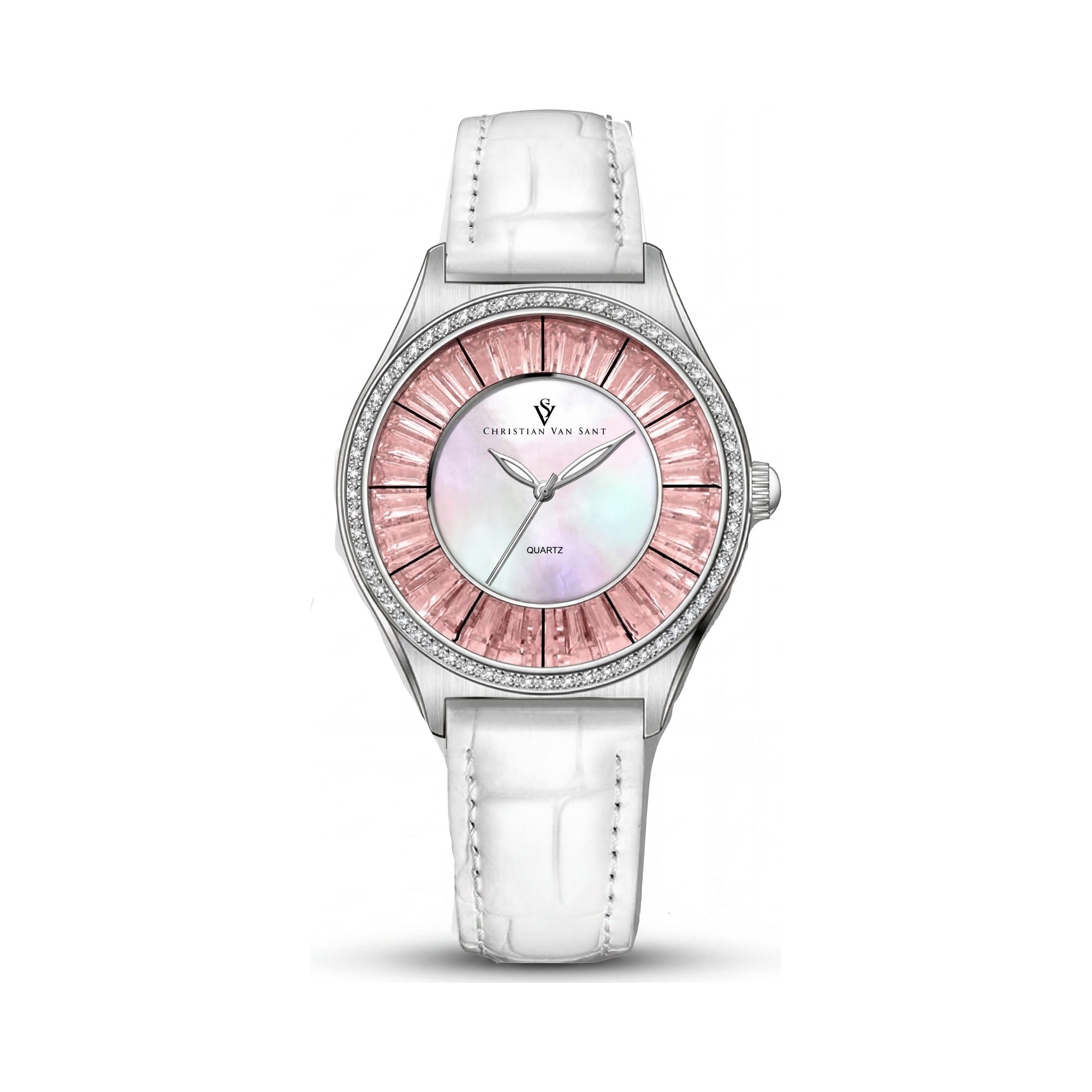 Christian Van Sant Women’s Quartz Movement Watch, Mother of Pearl Dial, Stainless Steel Case, Leather Strap, Photo 1
