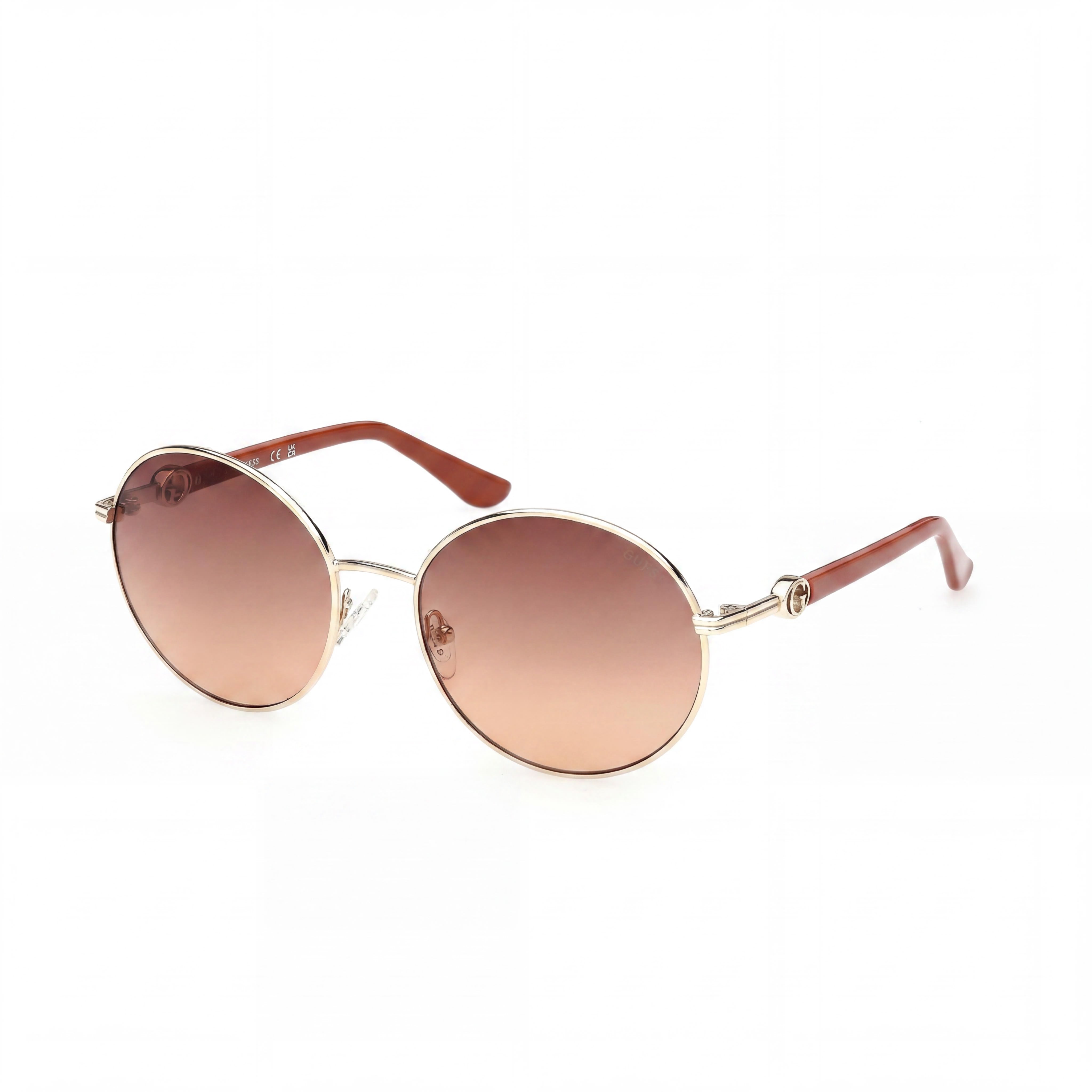 GUESS Casual Women's Metal Sunglasses, Shiny Pale Gold Frame, Gradient Brown UV 400 Lenses, 56mm, Photo 1
