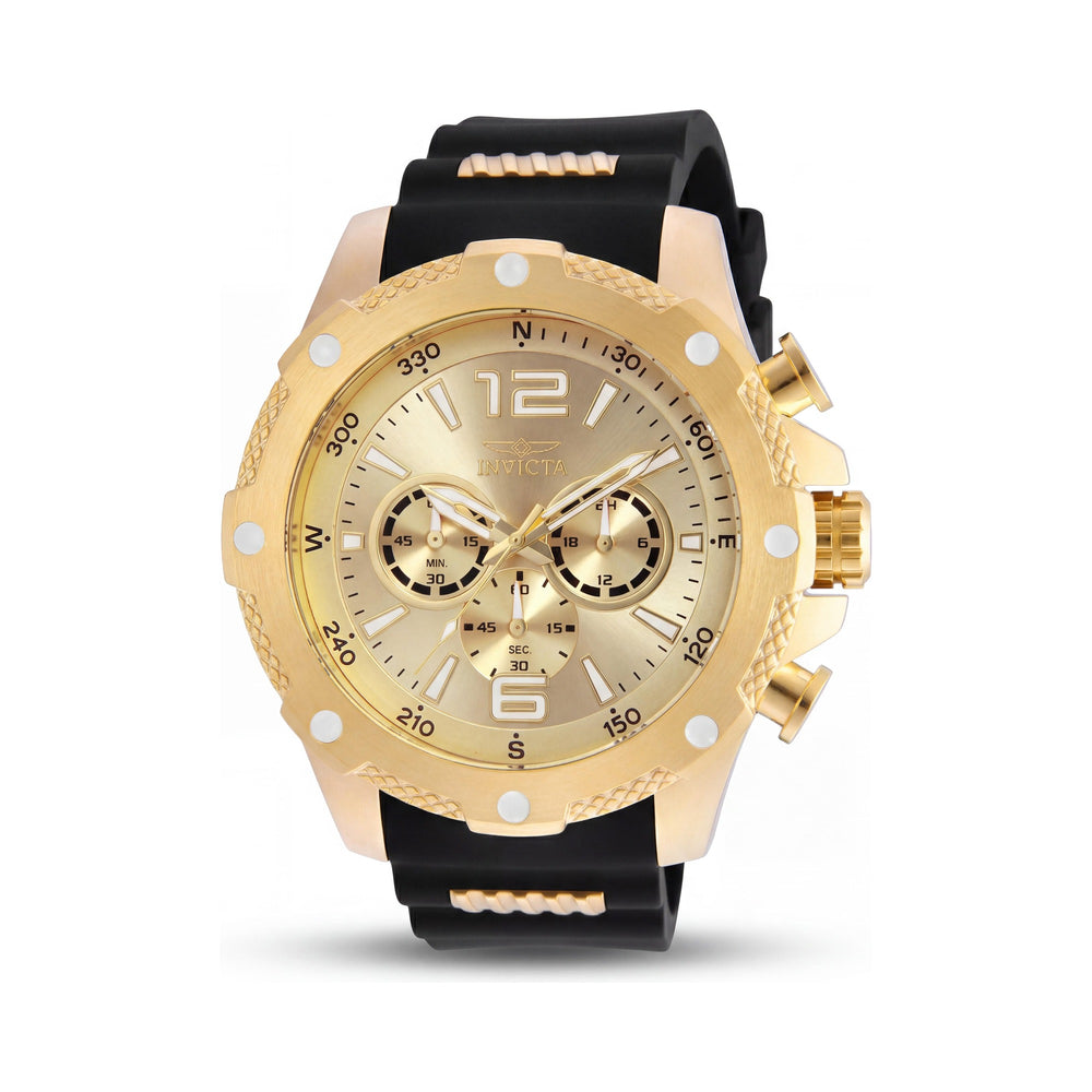 Invicta I-Force 19660 de cuarzo para hombre, correa de poliuretano negra de acero inoxidable en tono dorado, doble horario con brújula, 50 mm