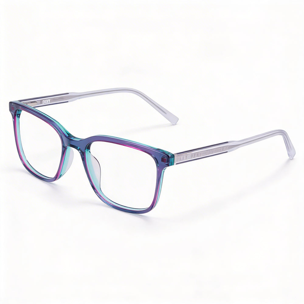 DKNY Casual Women's Crystal Blue Laminate Acetate Eyeglasses with Transparent Lenses, 52mm Lens Width