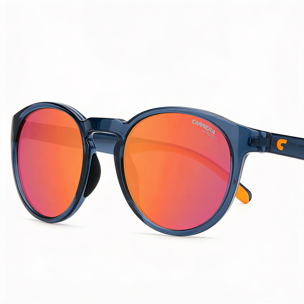 Gafas de sol Carrera 8056/S para hombre, montura azul pulida, lentes de espejo rojo fuego, protección UV, 51-22-145