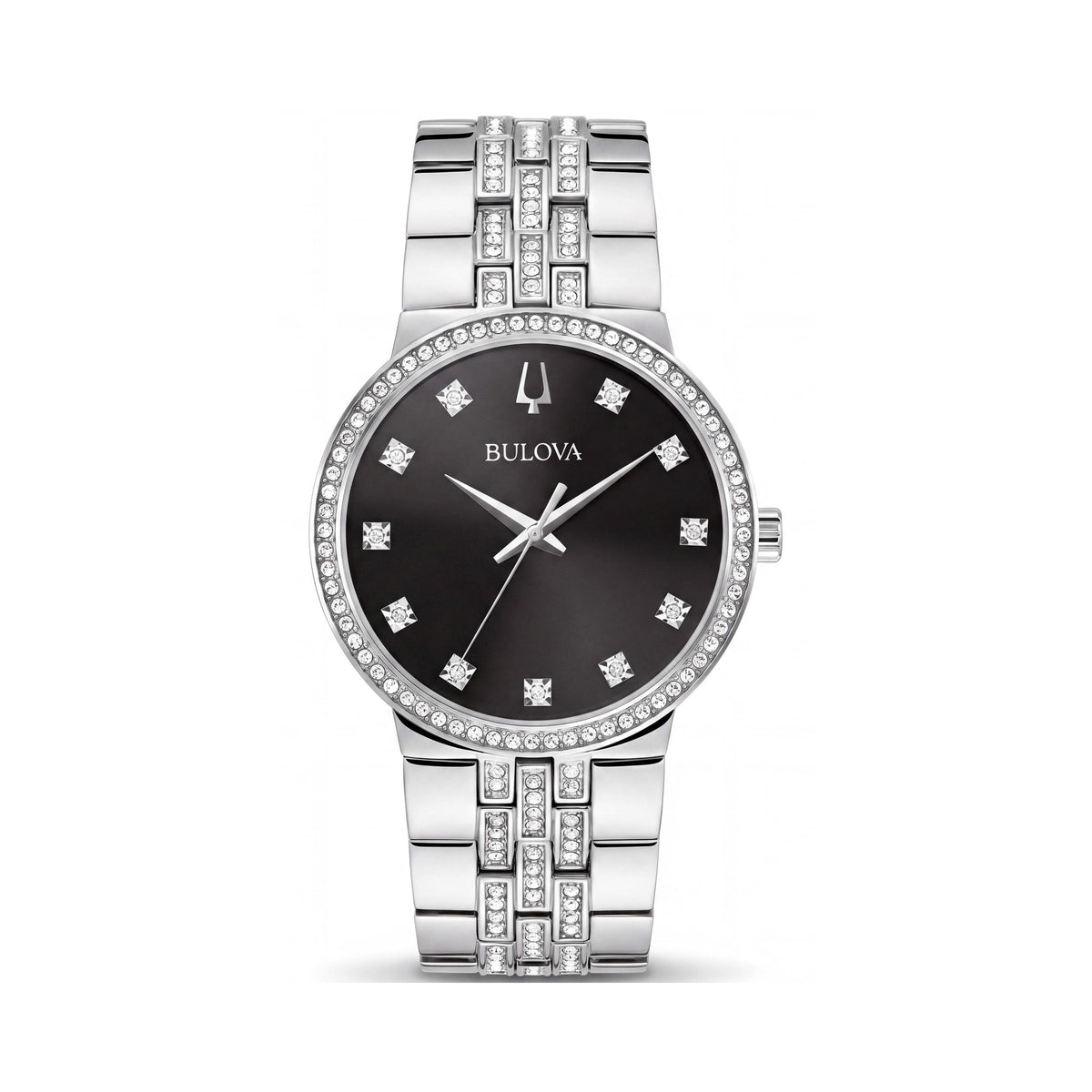 Bulova Women's Modern Black Necklace Watch featuring 175 Total Crystals, Quartz Movement, and Water Resistance, Photo 1