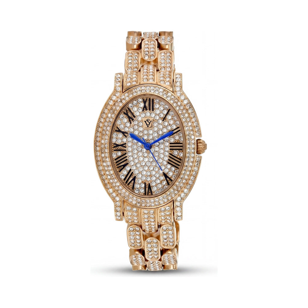 Reloj Christian Van Sant para mujer, resistente al agua, con caja y pulsera de acero inoxidable en tono oro rosa.