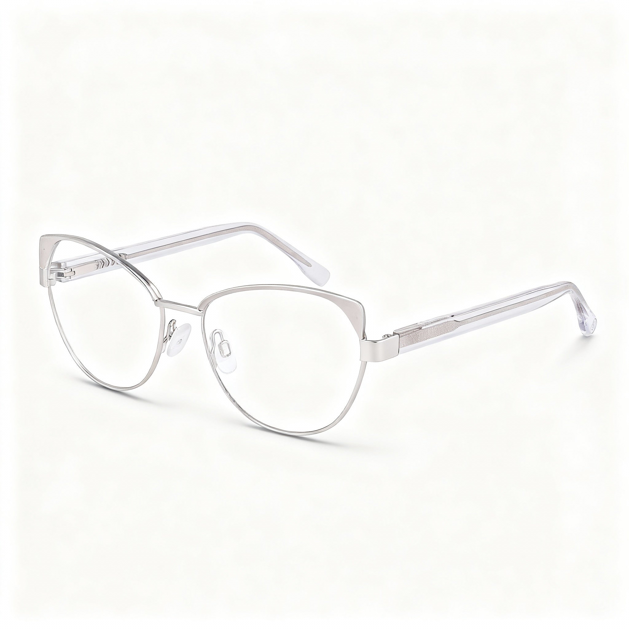 MCALLISTER Mc4520 Men's Silver Metal Cat-Eye Frame Polarized Clear Lenses Eyeglasses 52-16-135