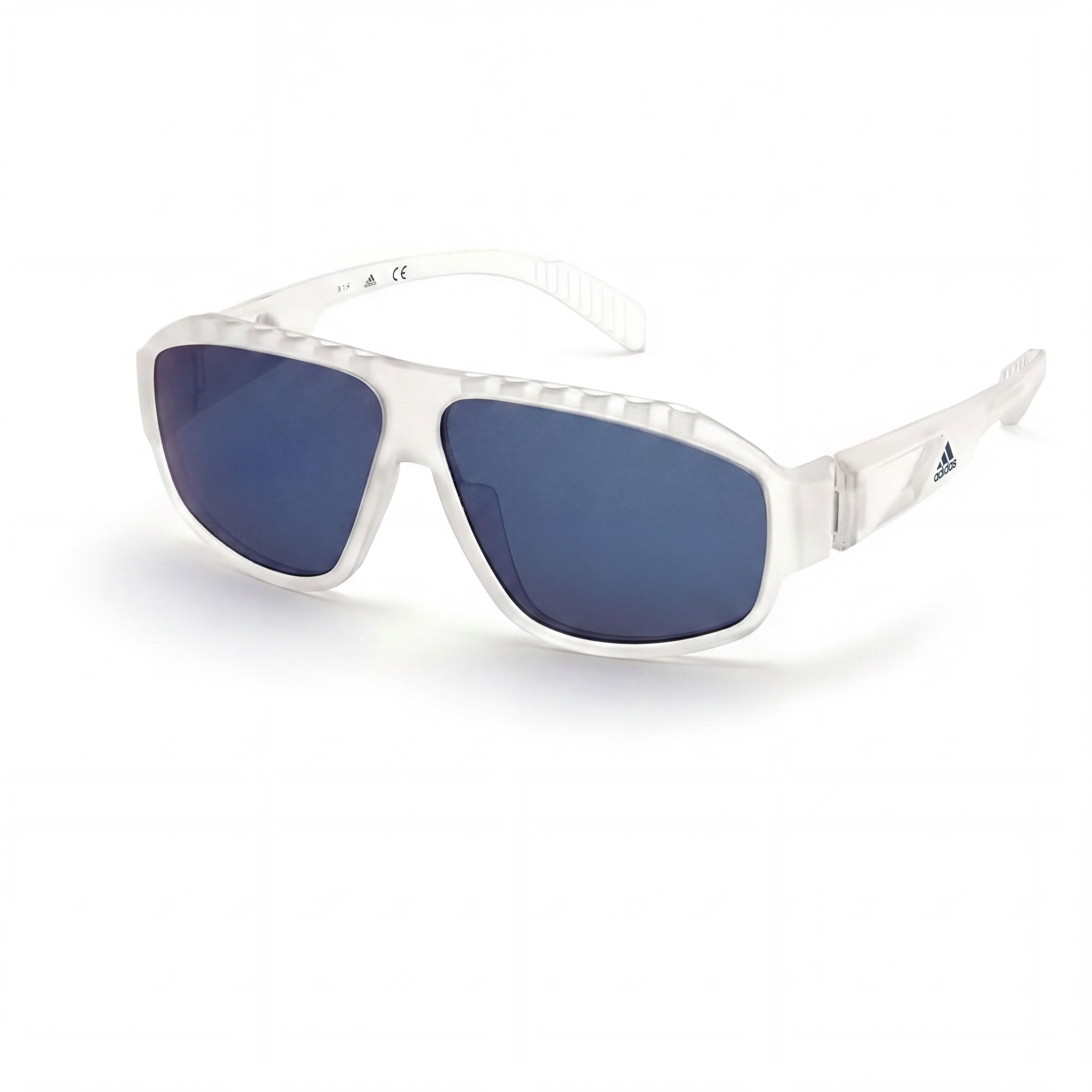 Gafas de sol adidas contemporáneas unisex con montura de plástico transparente, espejo azul y protección UV no polarizada de 62 mm, Photo 1