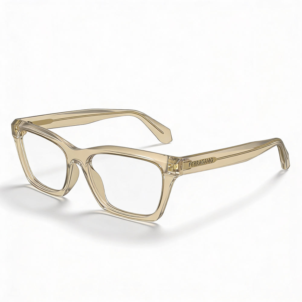 Salvatore Ferragamo SF2986 Unisex Acetate Prescription Ready Optical Frames with Clear Demo Lenses Transparent Beige 53mm