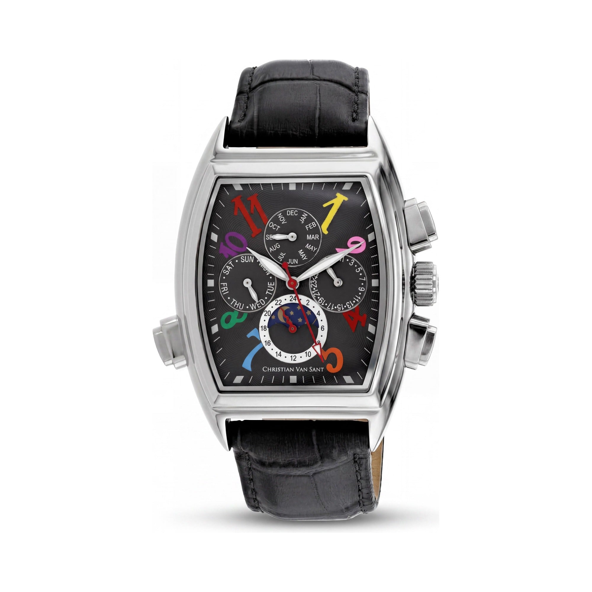 Reloj de piel de acero inoxidable negro con fase lunar automático Grandeur de Christian Van Sant para hombre, Photo 1