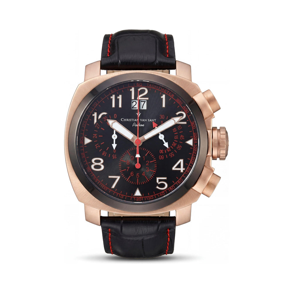 Reloj cronógrafo de cuarzo suizo Christian Van Sant Grand Python para hombre, esfera negra, acero inoxidable y correa de piel