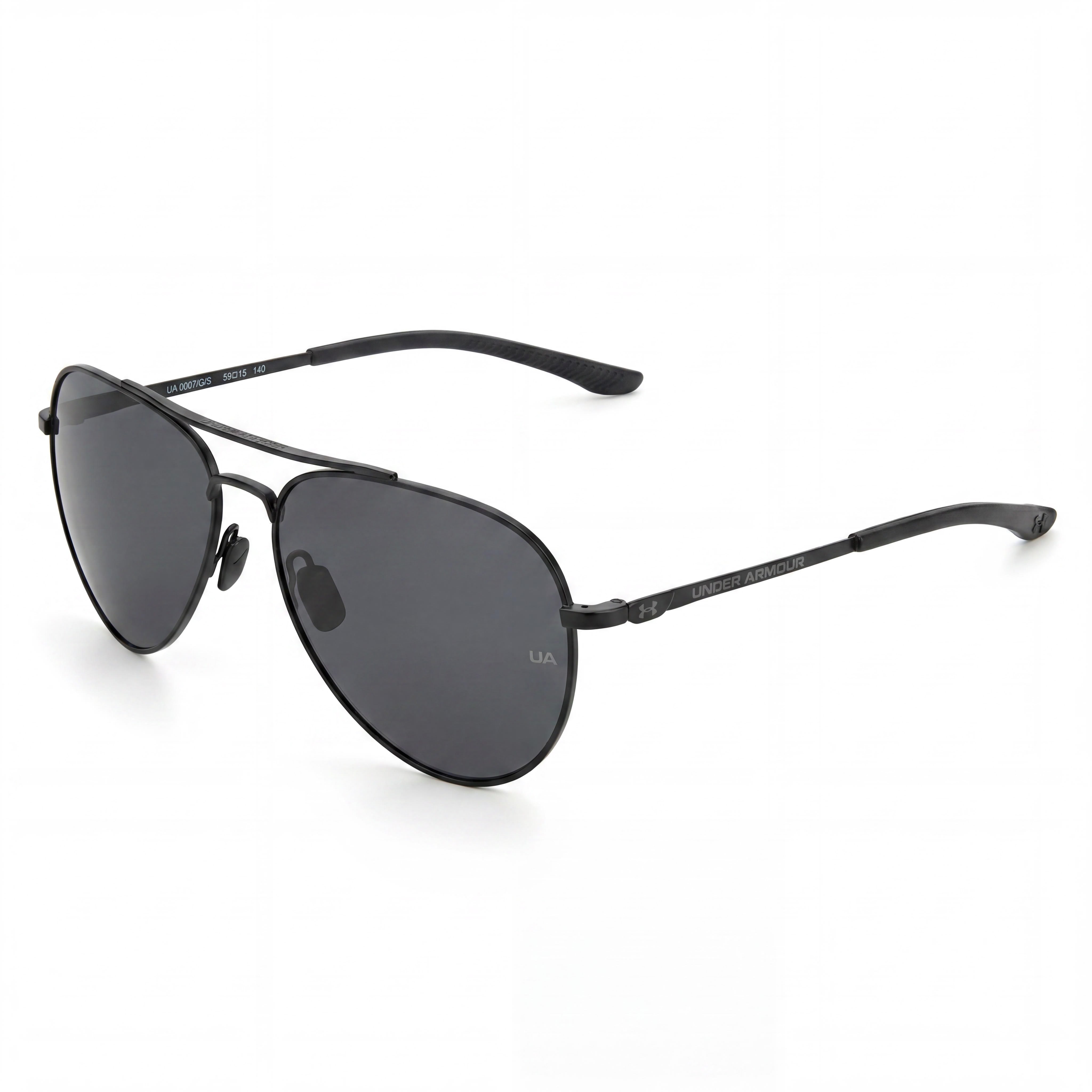 Under Armour Matte Black Pilot Sunglasses, Metal Frame, Grey UV Protected Lenses, Unisex, 57-15-140, Photo 1