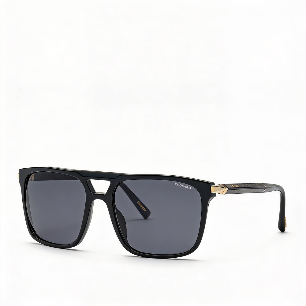 Chopard Sch311 Men's Shiny Black Acetate-Metal Sunglasses with Smoke Lenses, UV Protection, 59mm