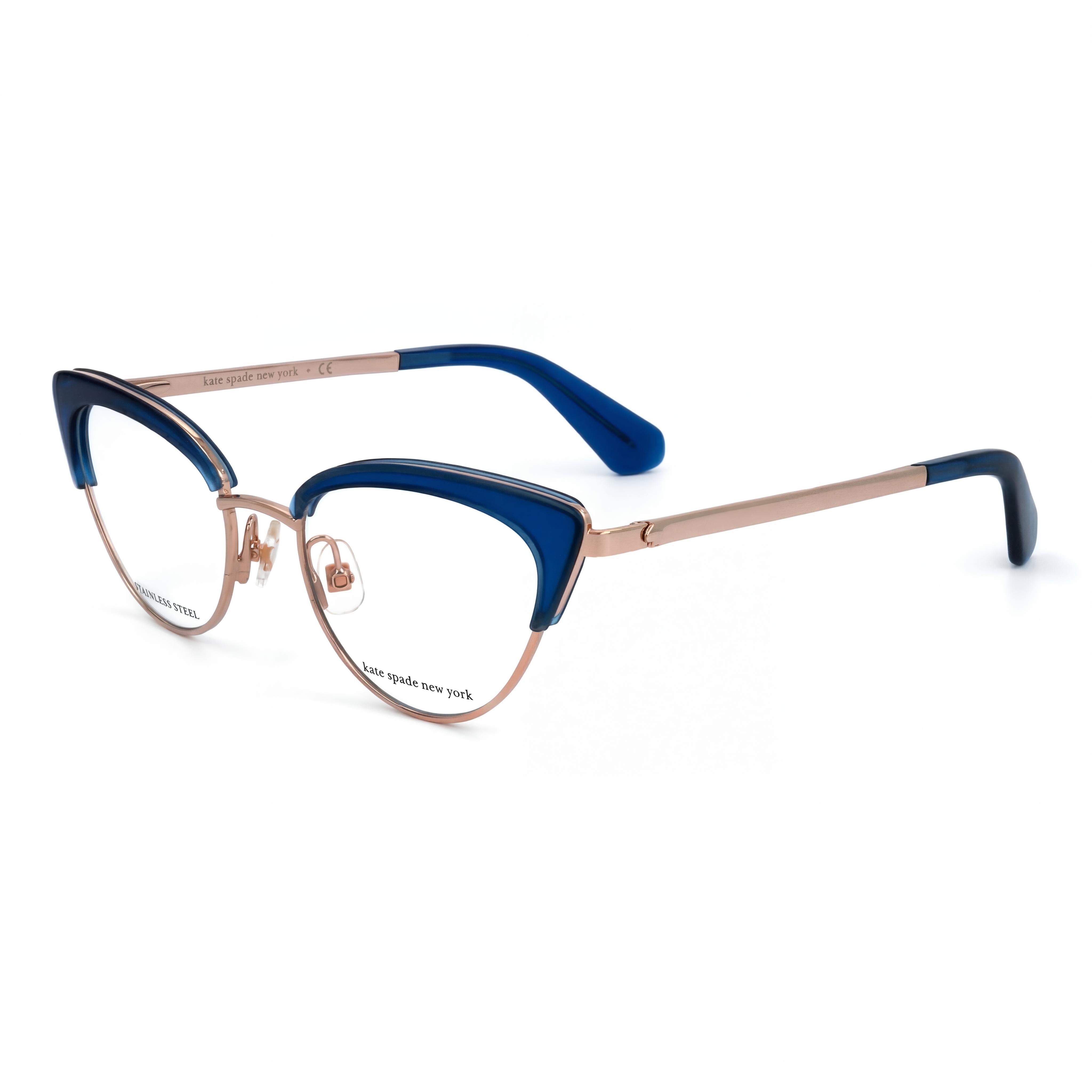 Kate Spade New York Jailyn Women's Cat Eye Metal Frame Eyewear with Clear Polycarbonate Lenses Blue Gold 50-18-39, Photo 1