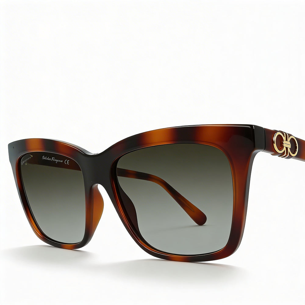 Ferragamo Sf1027s Unisex Plastic Tortoise Frame Grey Gradient Lenses 100% UV Protection Sunglasses 55mm