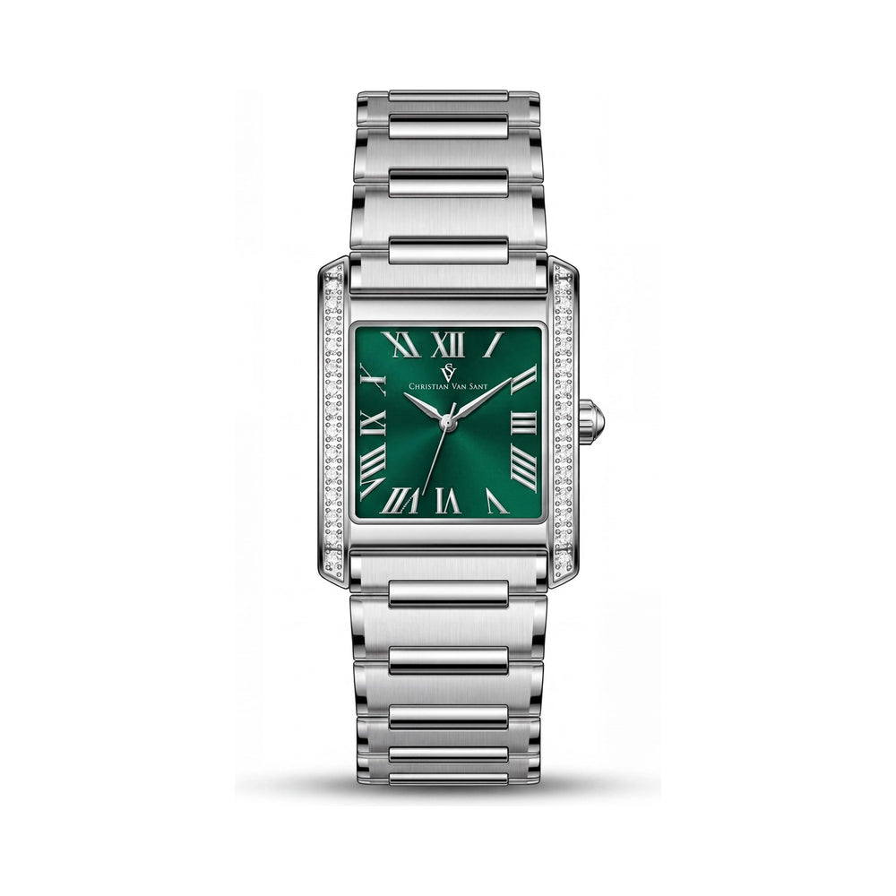 Christian Van Sant CV1283 Women's Silver-Tone Stainless Steel Green Dial Quartz Water Resistant Watch