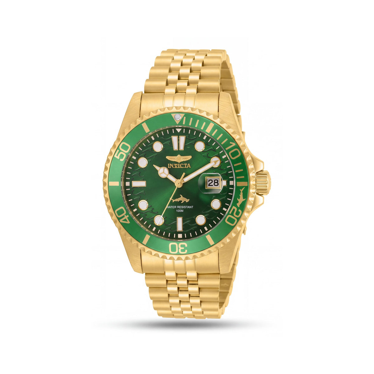 Invicta Diver Quartz Movement Unisex 43mm Gold-Tone Stainless Steel Watch with Green Luminous Dial, Photo 1