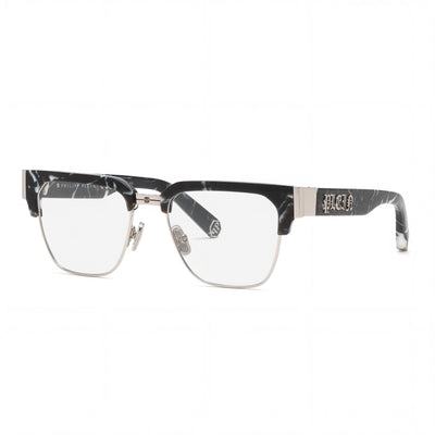 Philipp Plein Vpp113m - Gafas sin graduar de metal transparente brillante de color gris para hombre, lente de 53 mm / puente de 18 mm