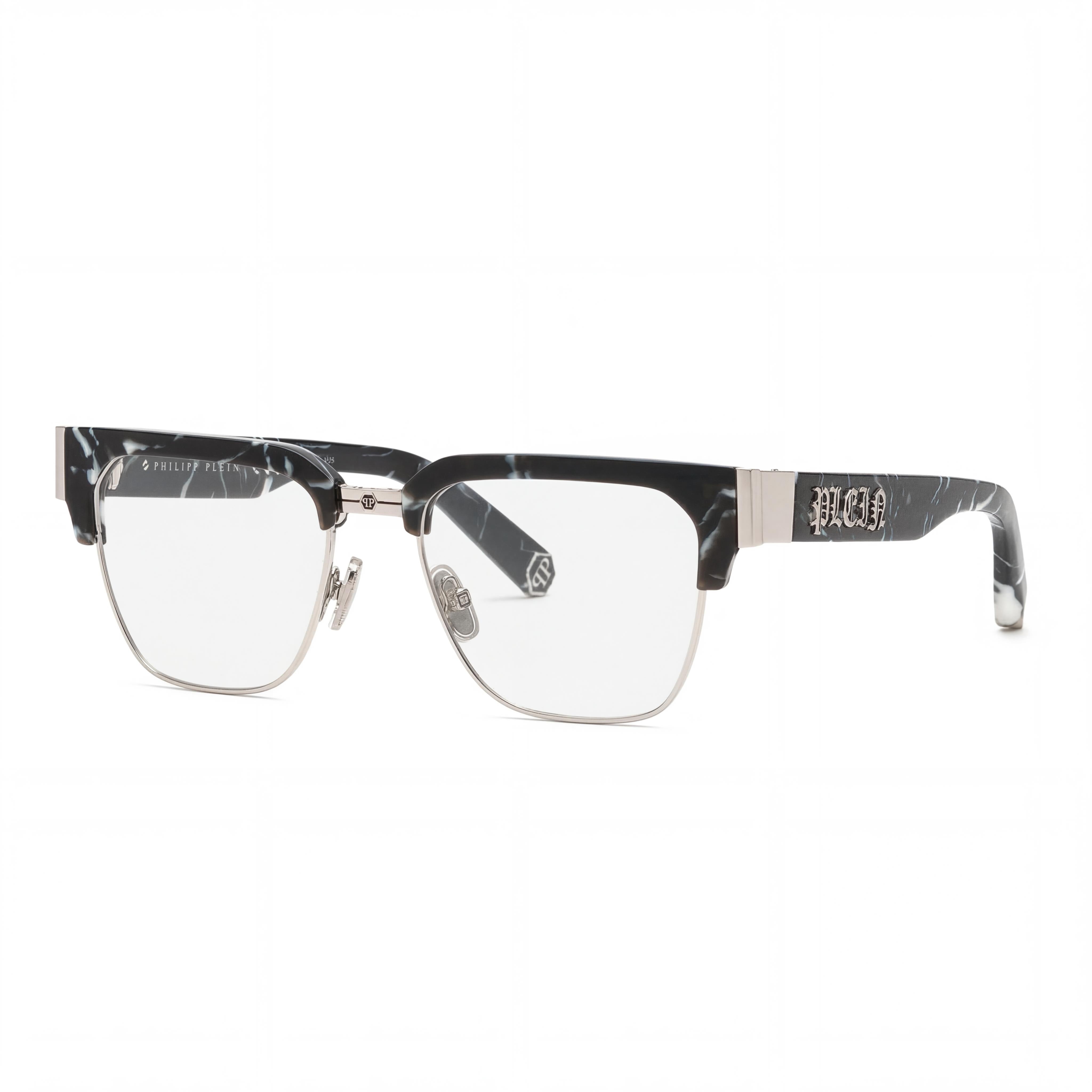 Philipp Plein Vpp113m - Gafas sin graduar de metal transparente brillante de color gris para hombre, lente de 53 mm / puente de 18 mm, Photo 1