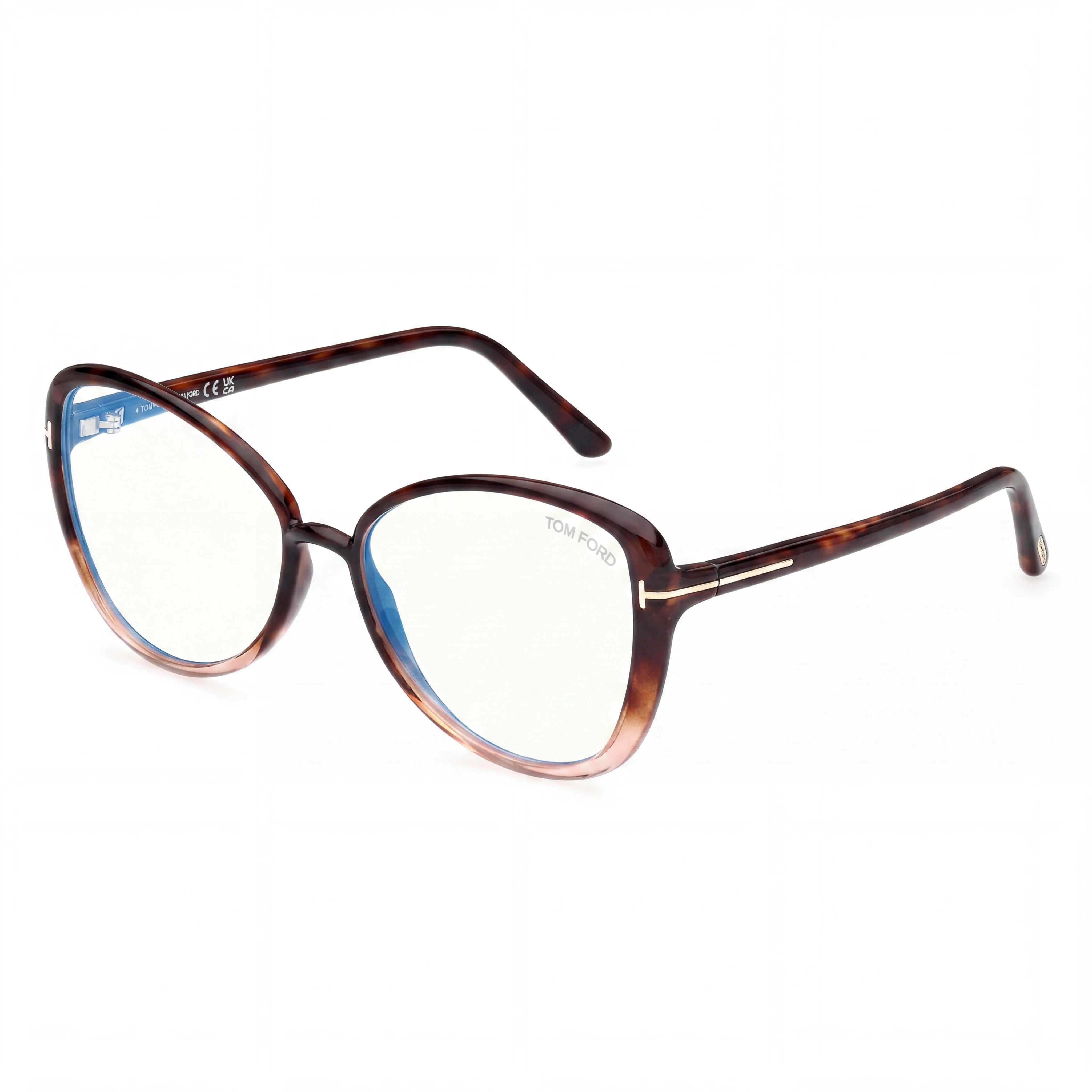 Tom Ford Women's FT5907-B BLUE BLOCK Eyeglasses, Havana, Clear Demo, Prescription Ready 55-15-140, Photo 1