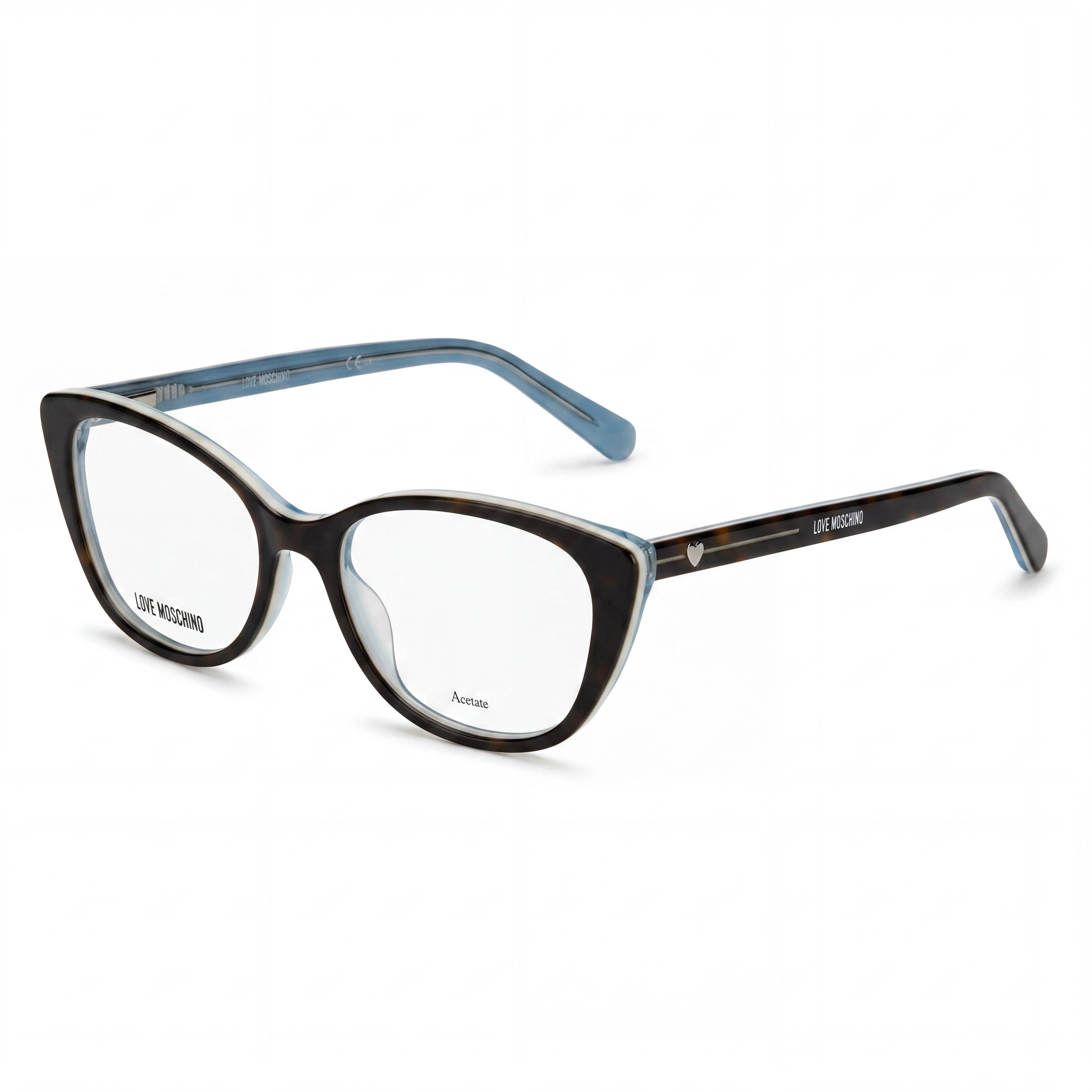 Love Moschino Trilayer Heart Cat-Eye Acetate Women's Eyeglasses, Dark Havana, Size 51-17-135, Photo 1