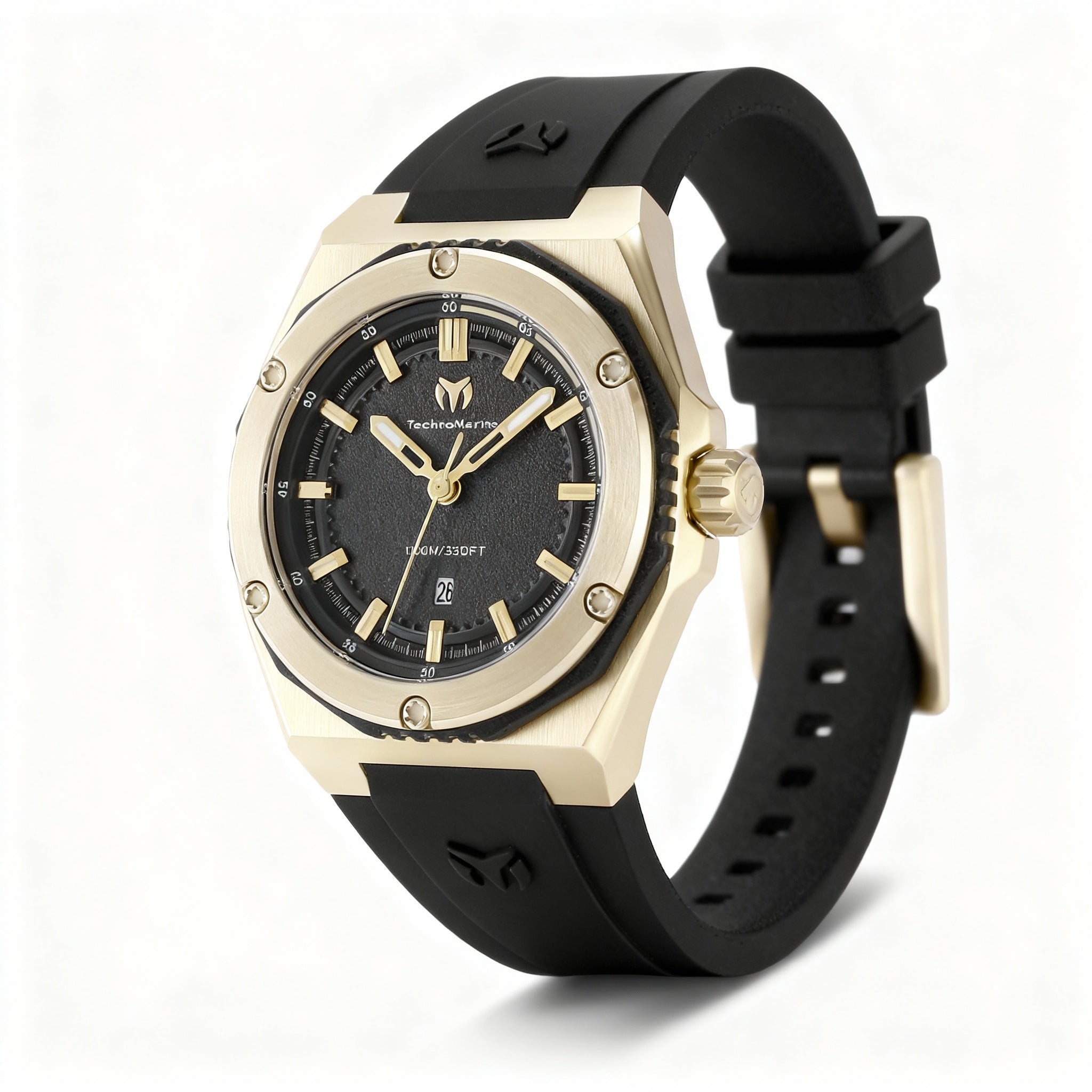 TechnoMarine CORAL - Legacy TM-416056 Women's Gold-tone Stainless Steel 36mm Quartz Watch with Black Dial & Silicone Strap