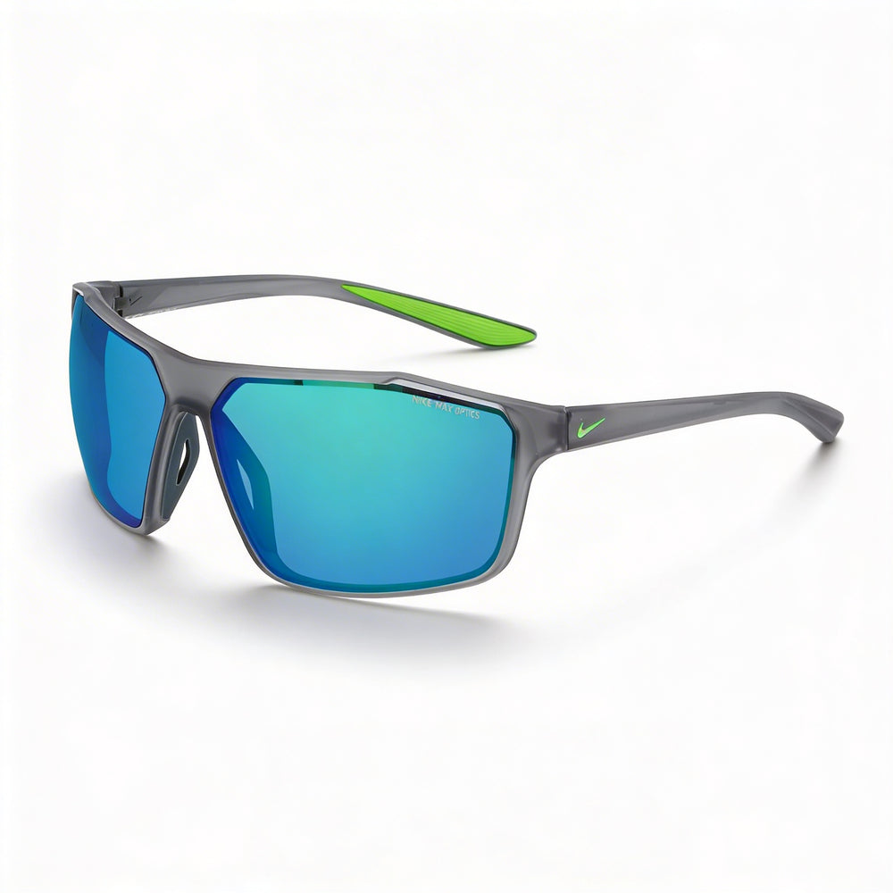 Nike Casual Men's UV Protected Plastic Frame Sunglasses, Matte Dark Grey Green with Blue Multicolor Lenses, 65mm