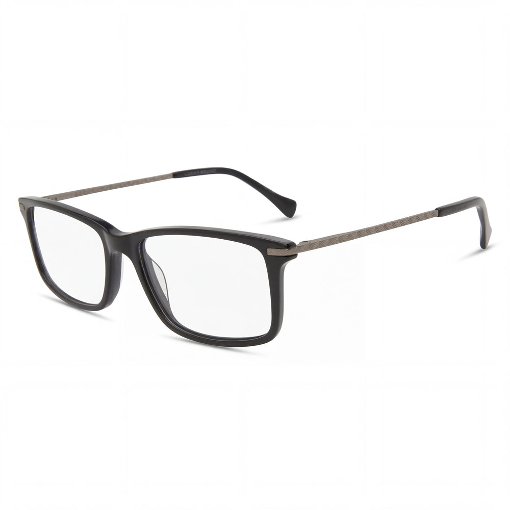 Gafas Lucky Brand VLBD423 para hombre, color negro plateado, montura de plástico completa, rectangulares, 55-18
