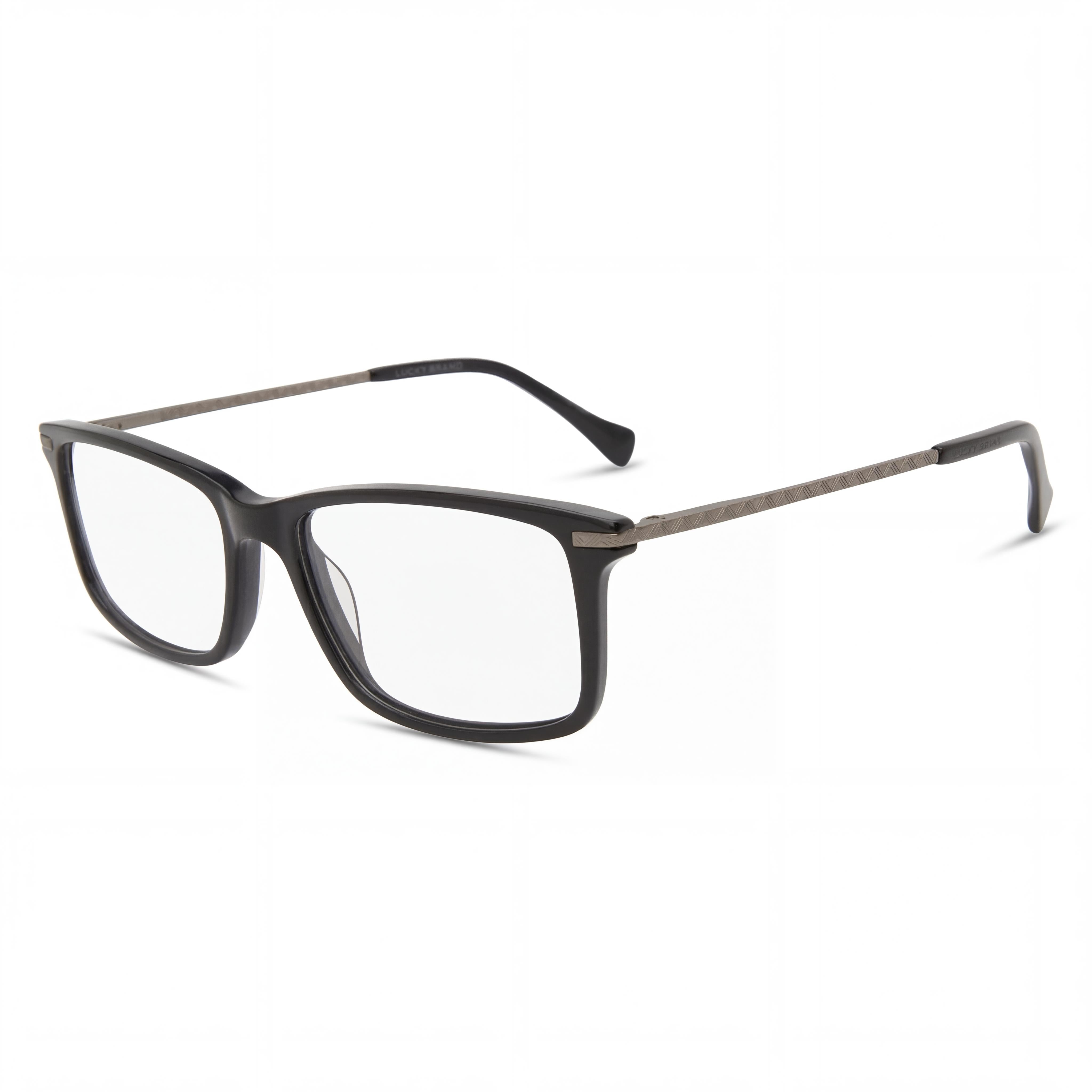 Gafas Lucky Brand VLBD423 para hombre, color negro plateado, montura de plástico completa, rectangulares, 55-18, Photo 1