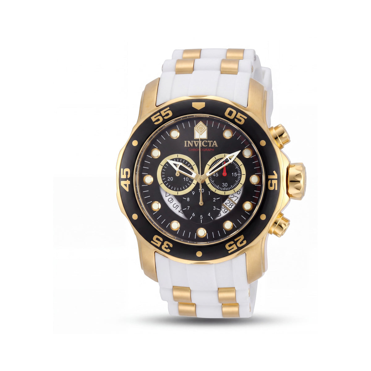 Invicta Reloj de pulsera cronógrafo Pro Diver para hombre, con esfera negra, caja de acero inoxidable y correa de silicona en oro blanco, 48 mm, Photo 1