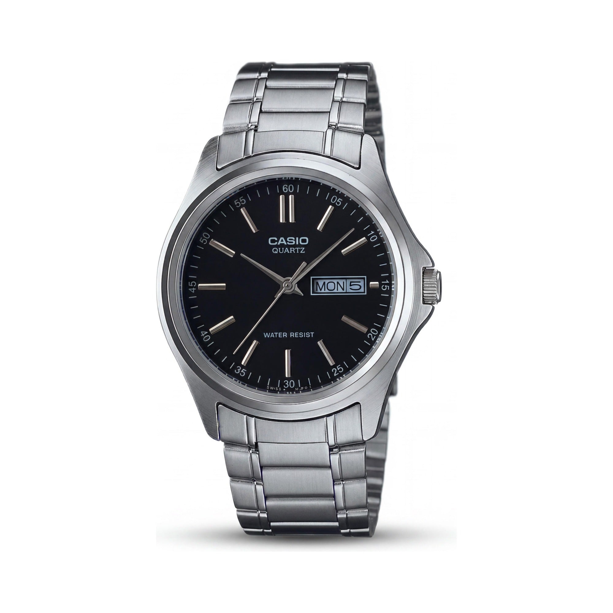 Casio Quartz Movement Unisex Black Silver Stainless Steel Water Resistant Day/Date Watch 38.5mm, Photo 1