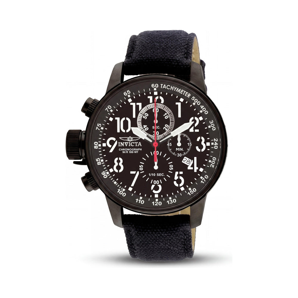 Reloj cronógrafo Invicta I-Force para hombre con caja de acero inoxidable negra, esfera luminosa, resistencia al agua de 100 m y correa de lona de 46 mm.