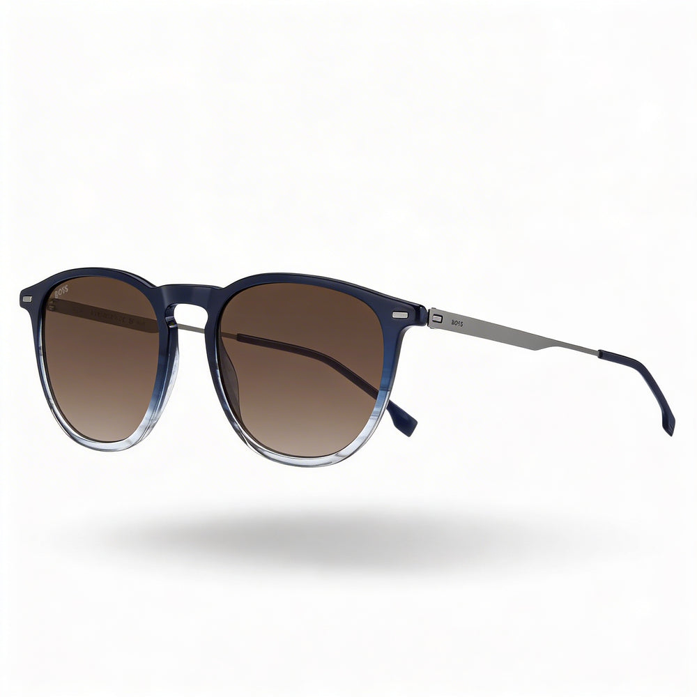 Gafas de sol Hugo Boss Modern para hombre, de acetato azul claro con cuerno de rutenio, sin polarizar, con protección UV, de 52 mm de ancho de lente