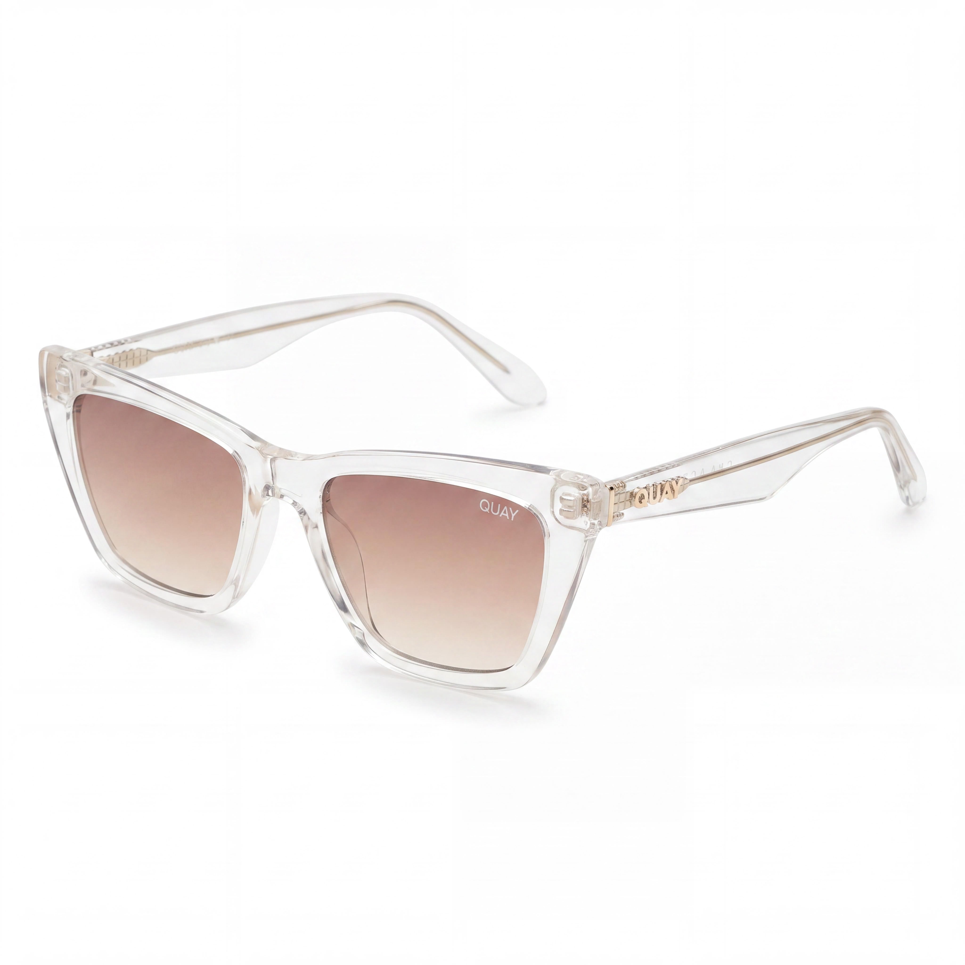 QUAY AUSTRALIA Call the Shots Women's Cat Eye Clear Frame Sepia Lenses UV Protection Sunglasses 145-19-150, Photo 1