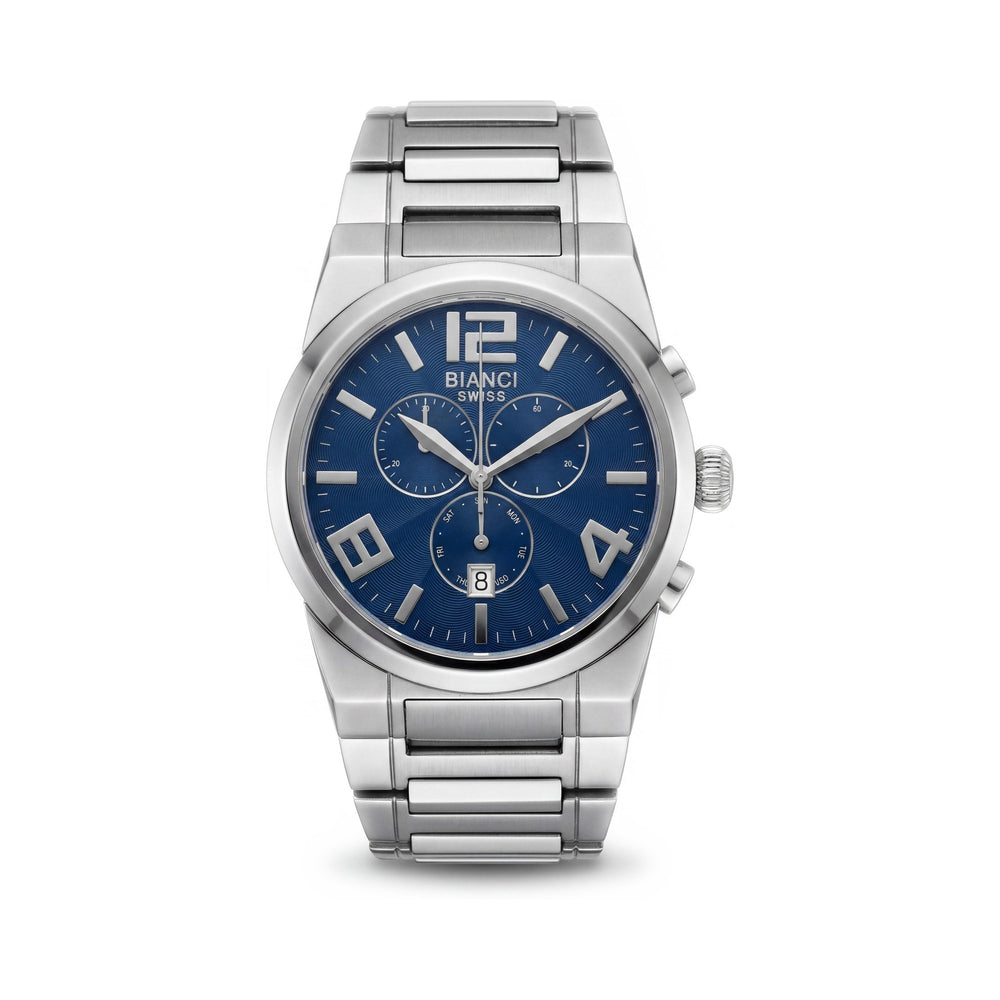 Reloj analógico Roberto Bianci para hombre, esfera azul, cuarzo suizo, acero inoxidable, zafiro resistente a arañazos, resistente al agua.