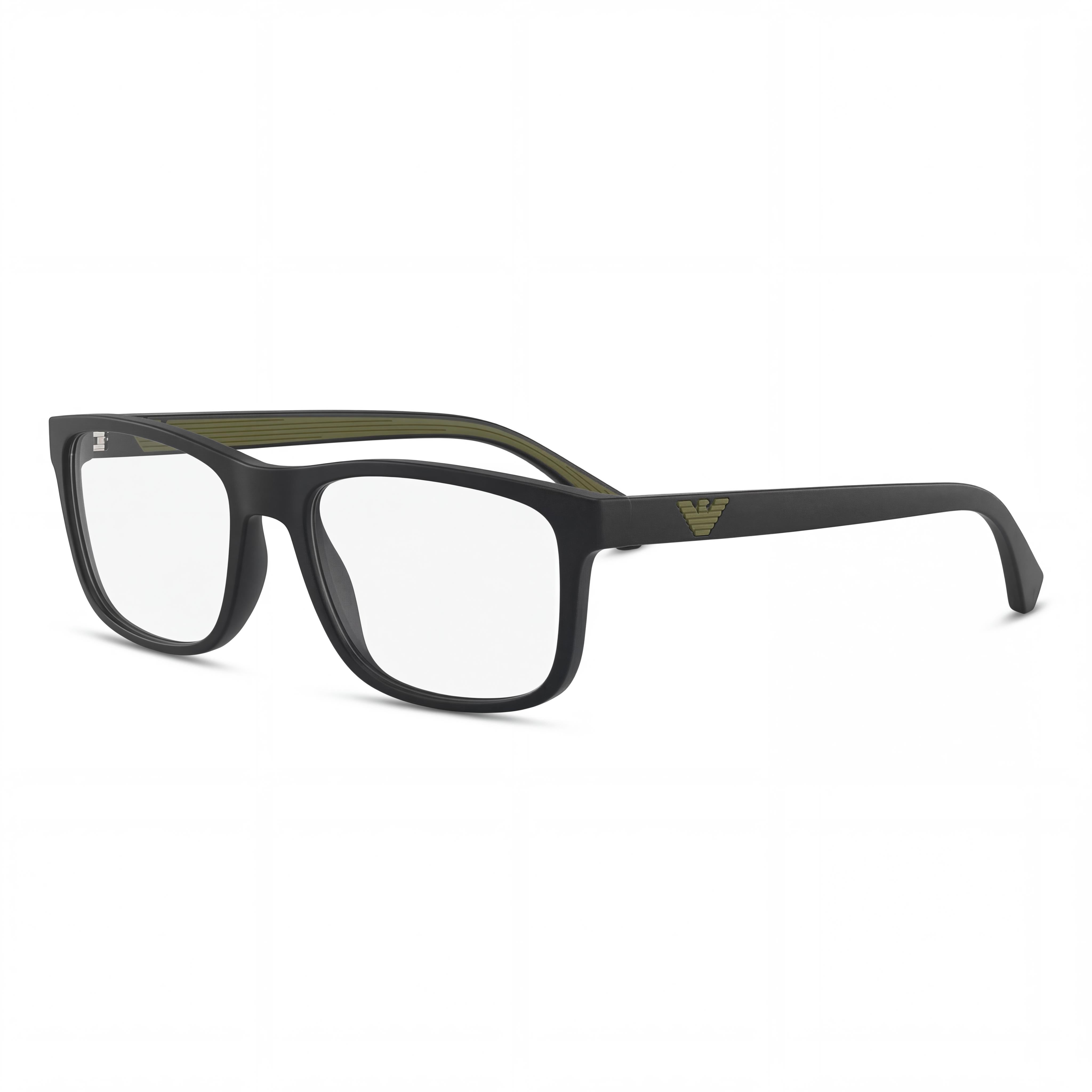 Gafas Emporio Armani clásicas de mujer, de plástico con montura completa, rectangulares, de plástico, en negro mate y verde, de 55 mm, Photo 1