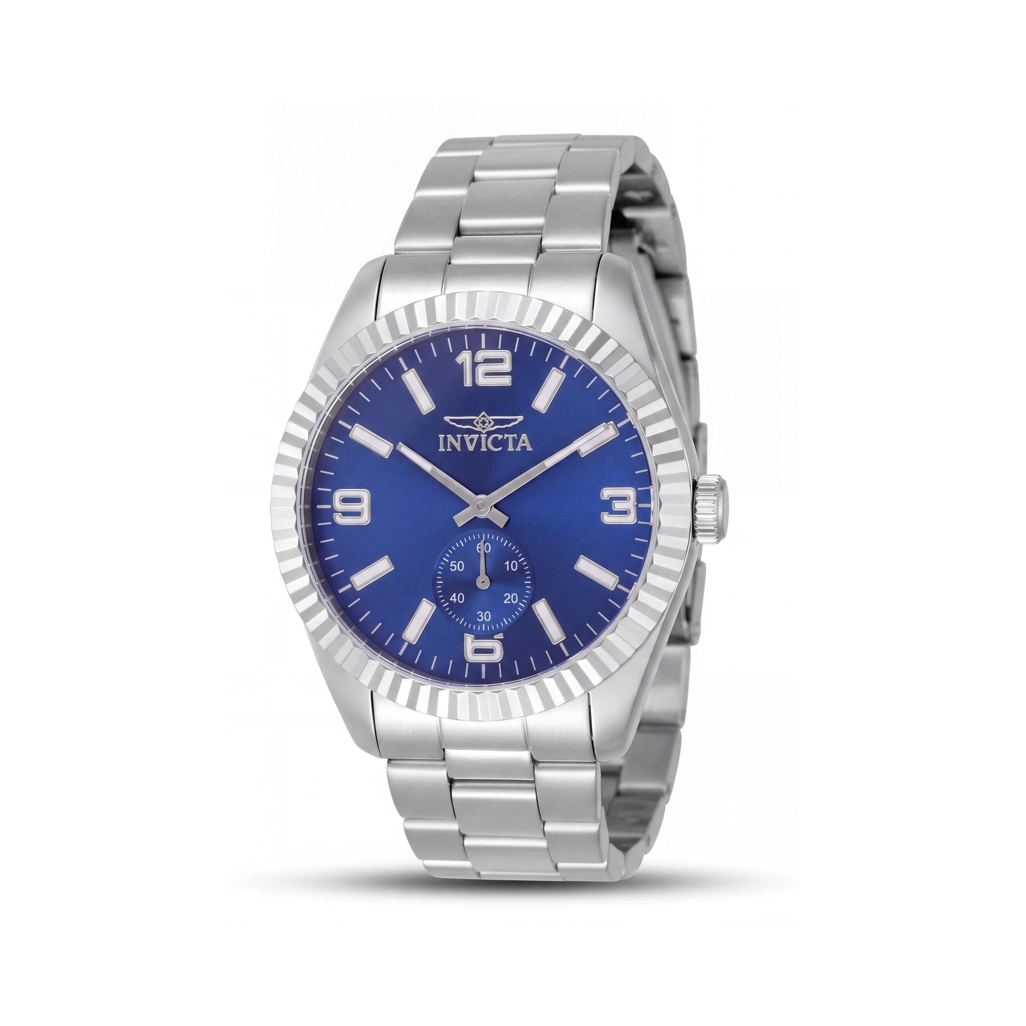 Invicta Specialty 49382 Reloj unisex de cuarzo con correa de acero inoxidable plateada, esfera azul y resistencia al agua de 5 ATM 43mm, Photo 1