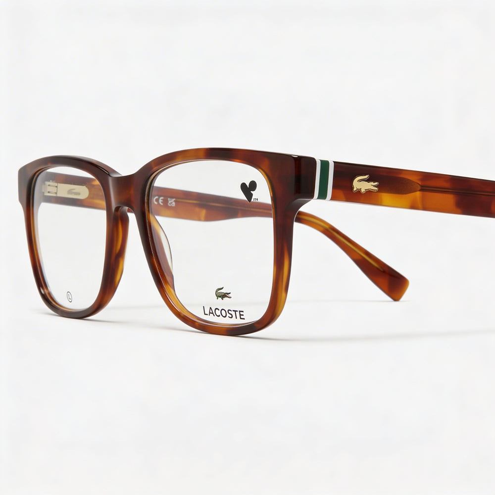 Gafas de sol Lacoste con montura de metal moderna para hombre y mujer en Havana Blonde, ancho de lente 54 mm
