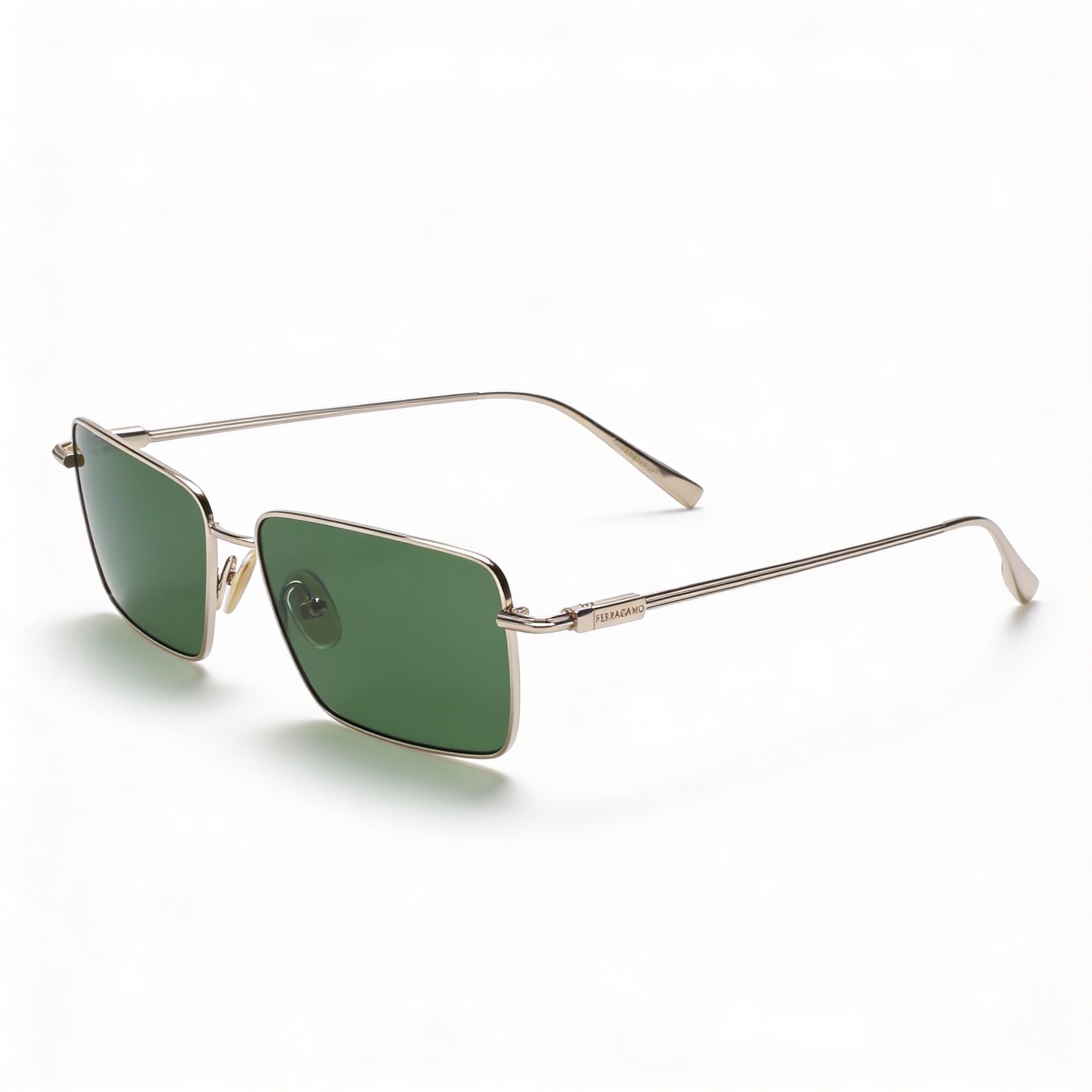 Salvatore Ferragamo Sf309s Unisex Metallo Frame Polycarbonate Lens UV Protection Eyewear Light Gold Green 57mm, Photo 2