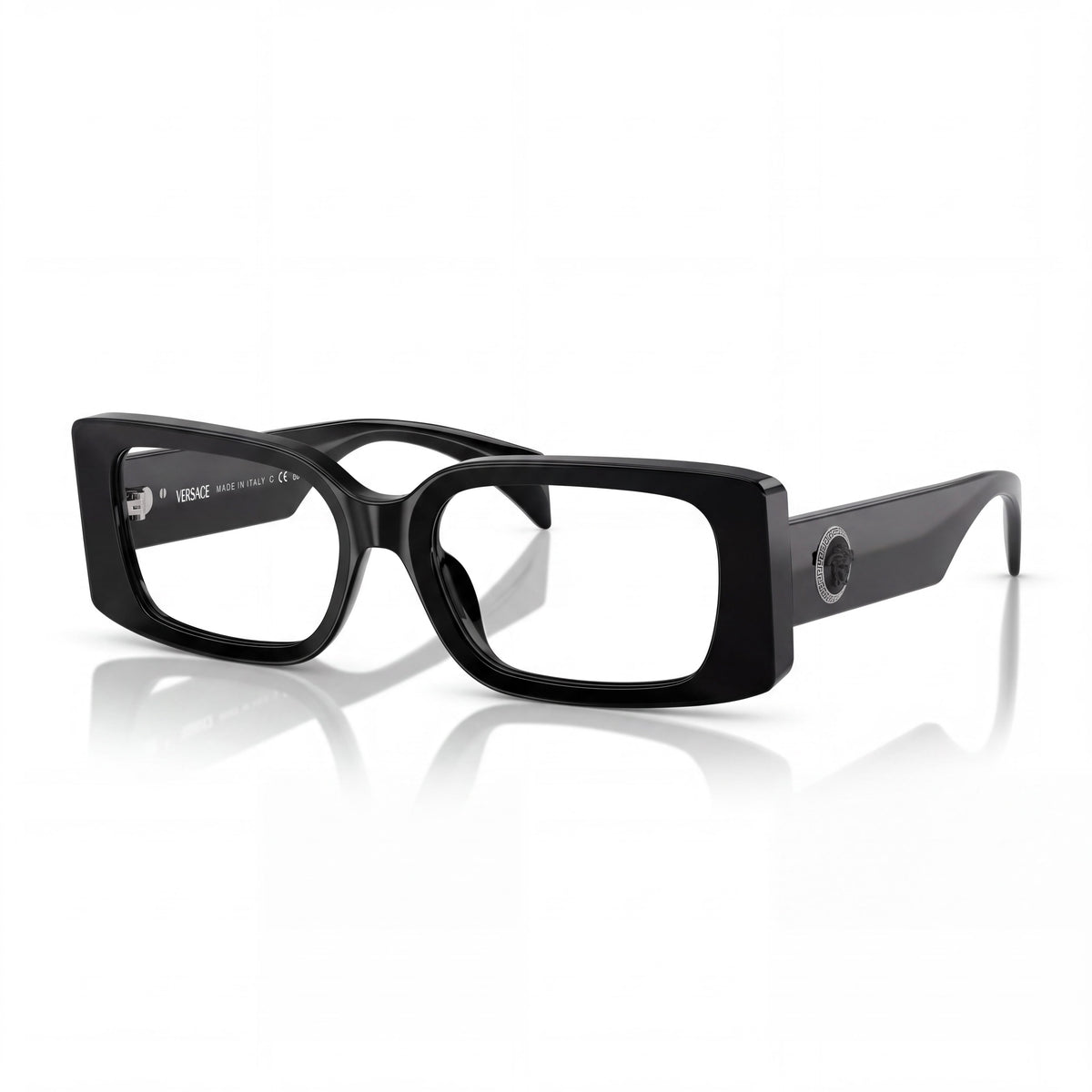 Gafas graduadas contemporáneas para mujer de Versace con montura de policarbonato en negro con logotipo dorado, ancho de lente de 51 mm, Photo 1