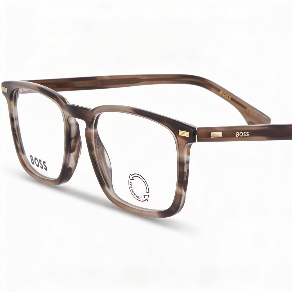 Gafas Ópticas Unisex Hugo Boss Modern Collection con Montura de Plástico Marrón Grisáceo, Ancho de Lente de 53 mm