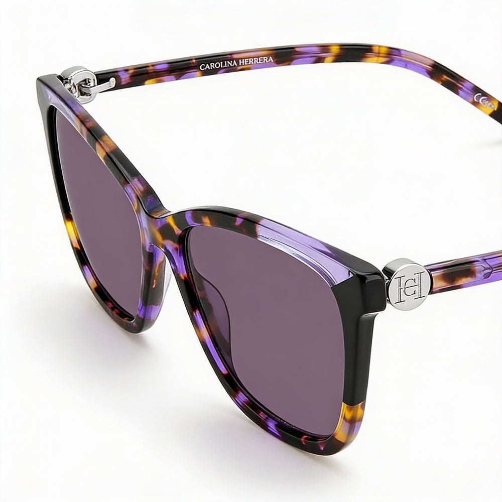 Carolina Herrera Ch 0052/S Women's Rectangular Plastic Sunglasses Violet Havana Black 58mm 100% UV Protection