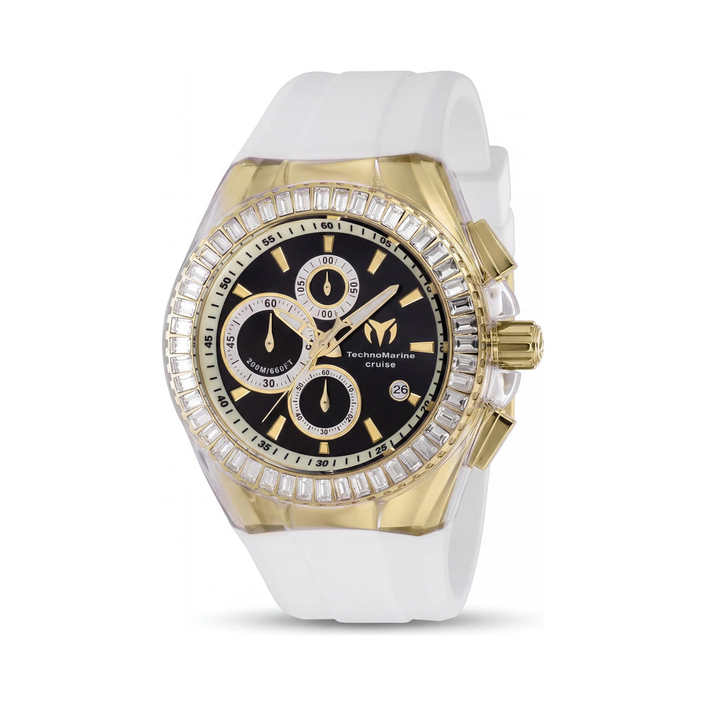 Technomarine TM-121153 Men's White Silicone Band Chronograph Watch, 200M Water Resistant, Glow In The Dark, 45mm Case