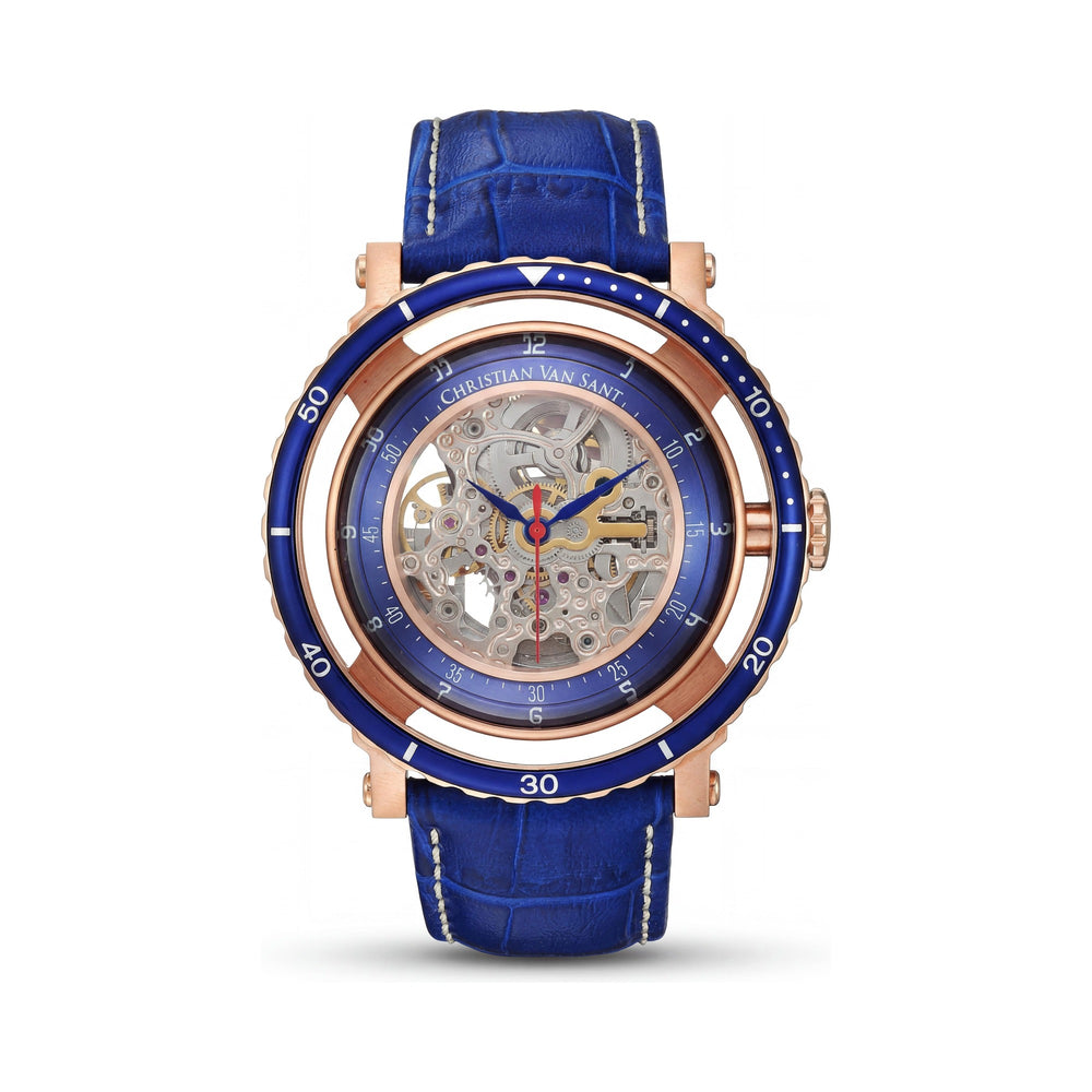 Christian Van Sant CV0742 Casual Men's Silver Skeleton Dial Automatic Stainless Steel Case Leather Strap Watch 45mm