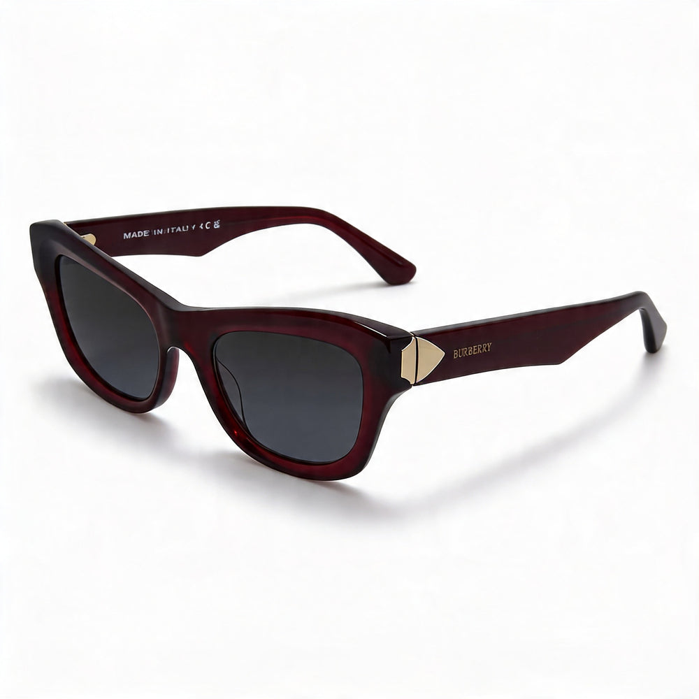 BURBERRY Classic Unisex Red Dark Grey Acetate Cat Eye Frame Polarized UV Protection Sunglasses 51mm