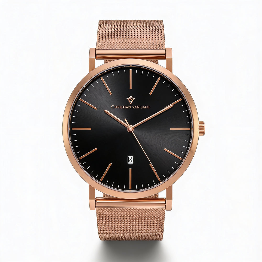 Men's Christian Van Sant Paradigm Chronograph Quartz Rose Gold Tone Stainless Steel Black Dial Watch