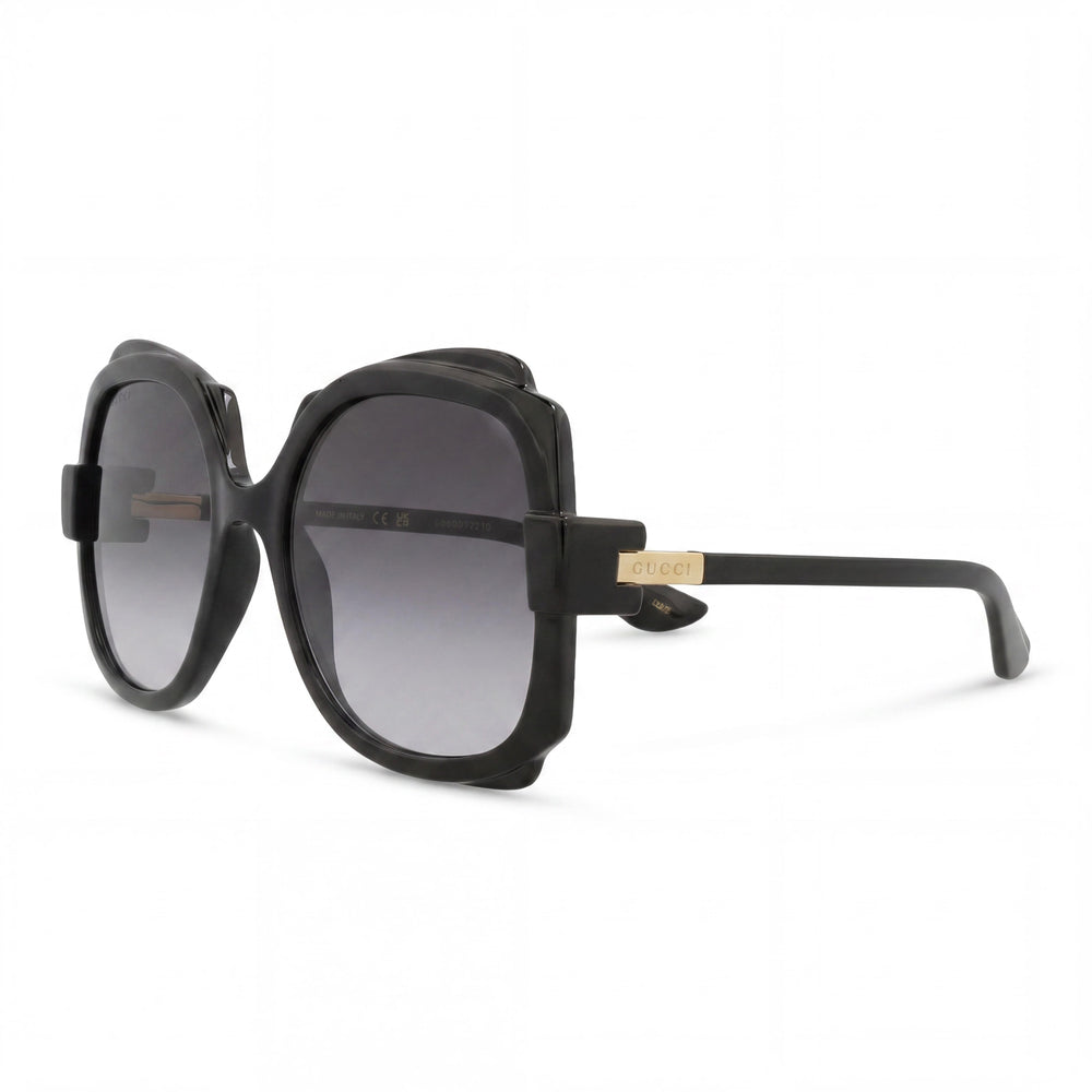 Gucci Women's Round/Oval Sunglasses, Black Grey Plastic Frame, Gradient Grey Lenses, 57mm Lens Width