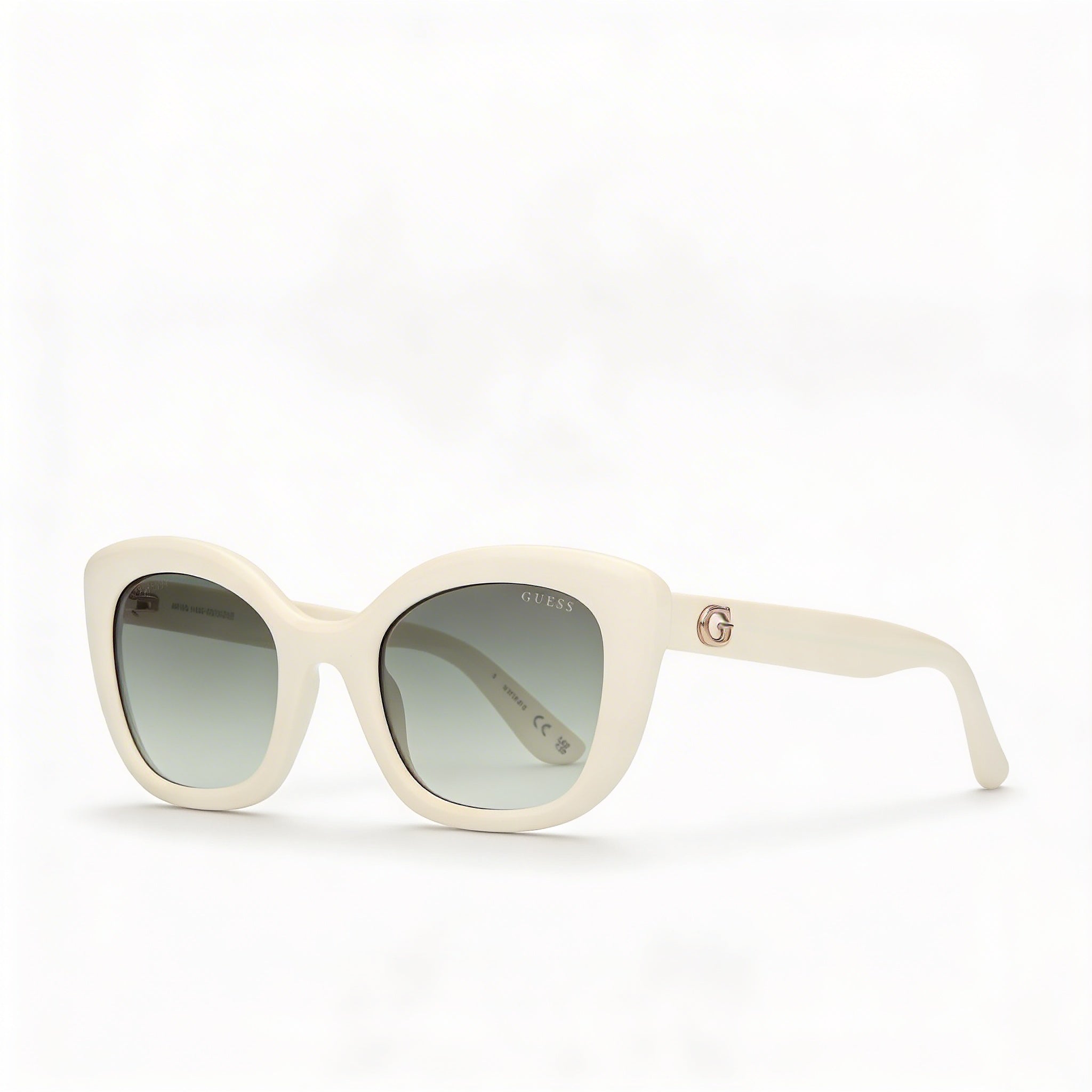 GUESS Bubble Gafas de Sol Plásticas Ojo de Gato Mujer Montura Blanca Brillante Lentes Verdes Degradados Protección UV 51mm, Photo 1